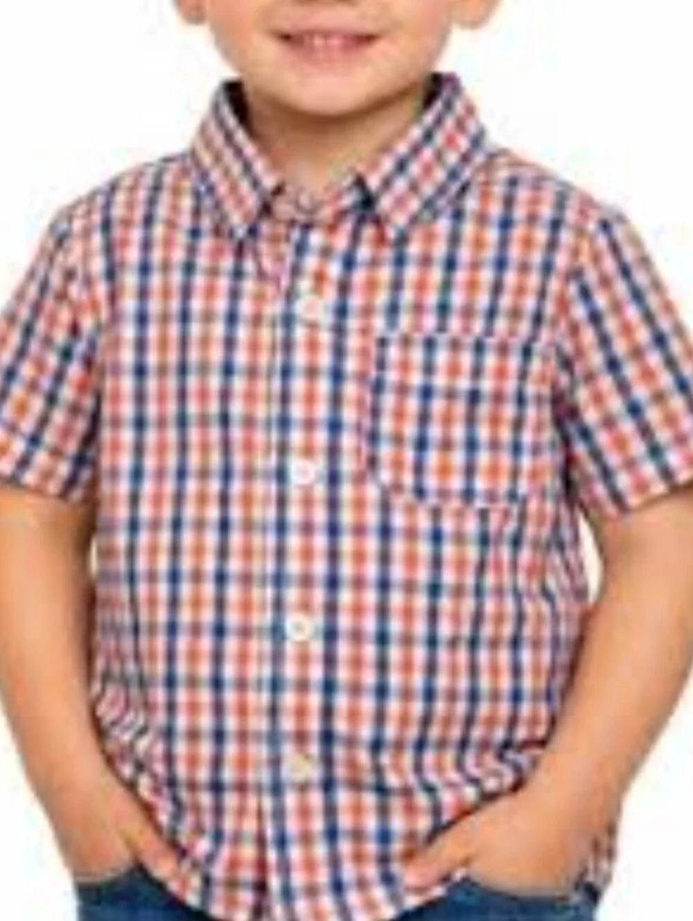 The Children's Place blue and orange gingham short sleeve button-up shirt Sz 2T